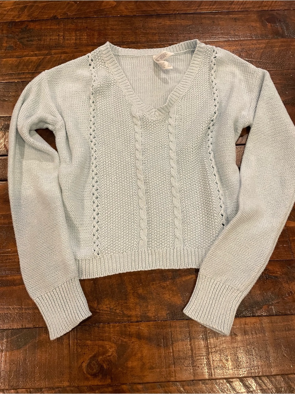 Aeropostale Pale Blue V-Neck Cable Knit Sweater